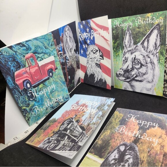 Hand Crafted Set of 9 Original Art Assorted Nature Birthday Cards - Picture 8 of 8